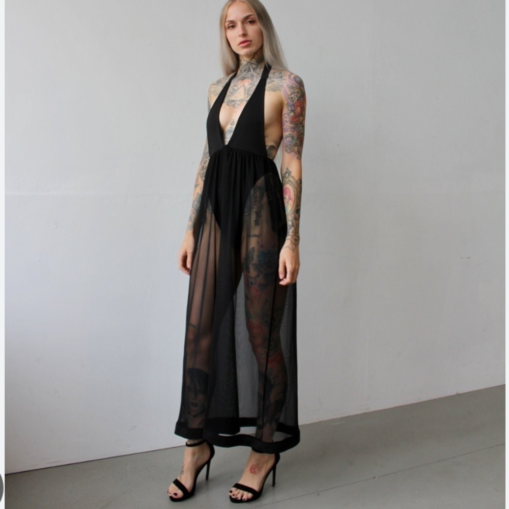 Daijanala Bodysuit Dress Sheer Maxi Dress Black Size Small Rare Concert Cheeky